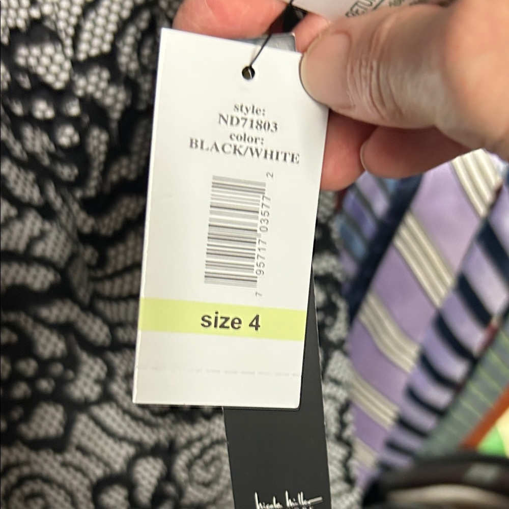 Nicole Miller Black and White Lace Dress with Colorful Stripes on each side - Picture 4 of 8